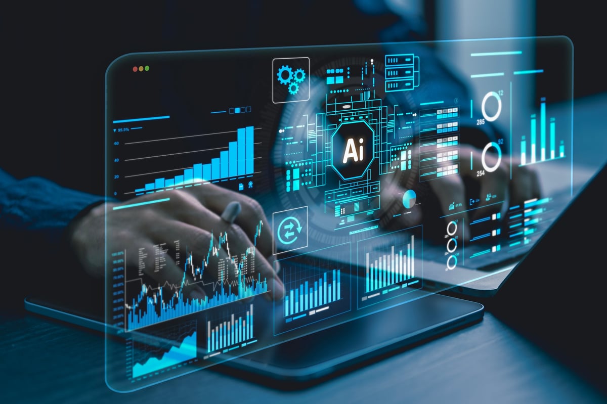Business people using AI to analyze financial and real estate data