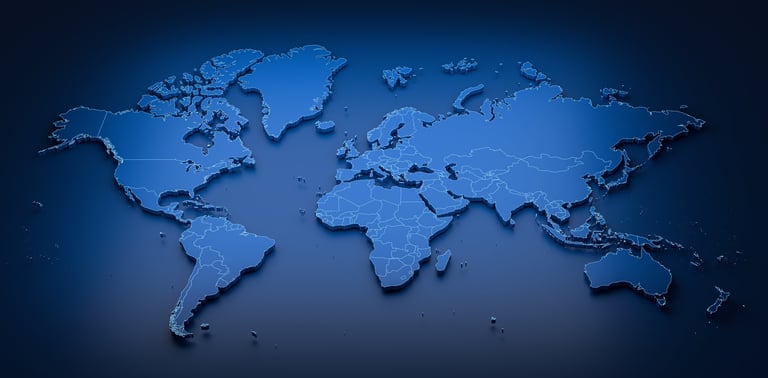 3D rendering of a world map with area outlines 3D illustration of a world map with country outlines