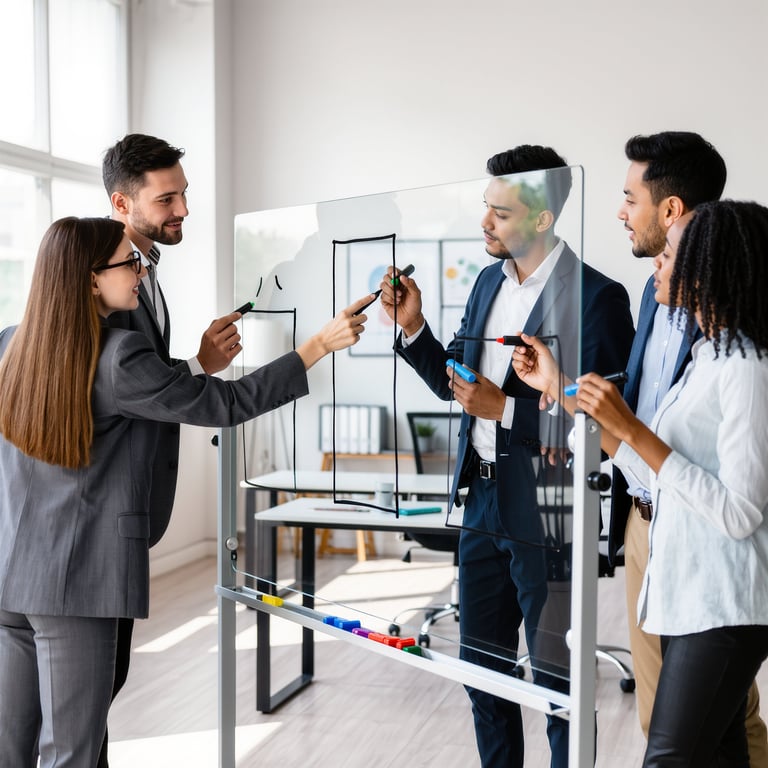Business team collaborating on digital marketing strategy during a brainstorming session, illustrating tailored SEO services and data-driven marketing solutions